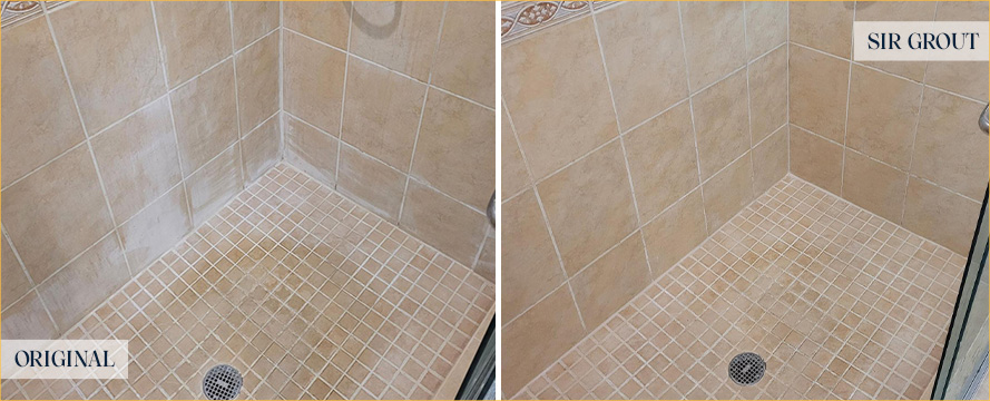 Shower Stall Before and After a Tile Cleaning in Sahuarita