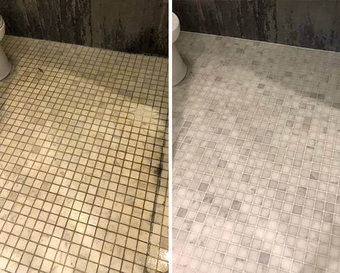 Restroom Floor Before and After a Service from Our Tile and Grout Cleaners in Sahuarita