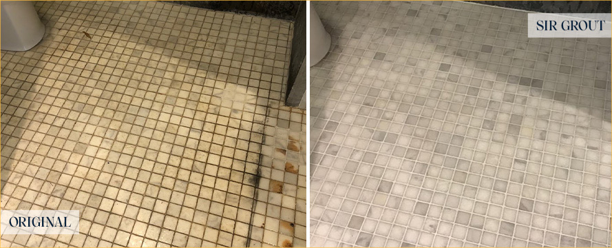 Restroom Floor Before and After a Service from Our Tile and Grout Cleaners in Sahuarita