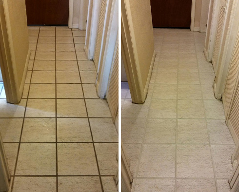 Ceramic Tile Floor Before and After a Grout Cleaning in Tucson