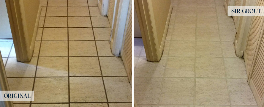 Ceramic Tile Floor Before and After a Grout Cleaning in Tucson