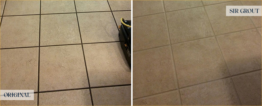 Kitchen Floor Before and After a Grout Cleaning in Tucson