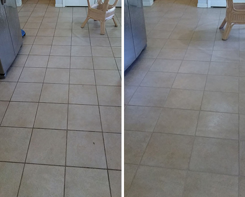 Kitchen Floor Before and After a Grout Sealing in Marana