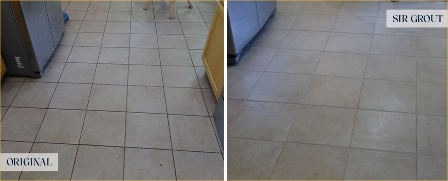 Kitchen Floor Before and After a Grout Sealing in Marana