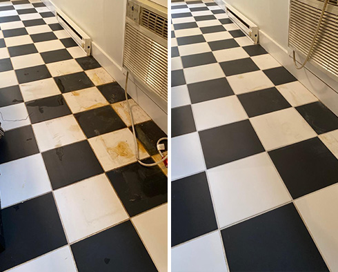 Kitchen Floor Before and After a Tile Cleaning in Casas Adobe