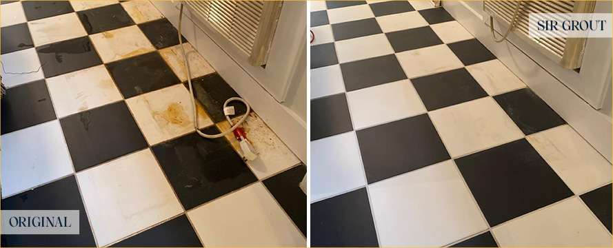 Kitchen Floor Before and After a Tile Cleaning in Casas Adobe