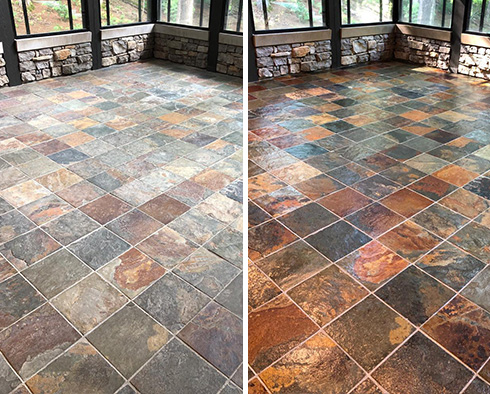 Ballroom Floor Before and After a Stone Cleaning in Tucson