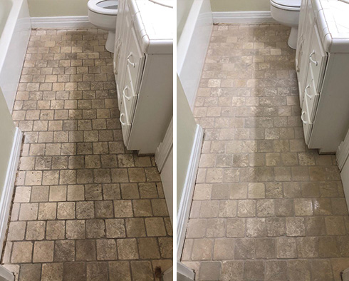 Bathroom Floor Before and After a Stone Cleaning in Tucson
