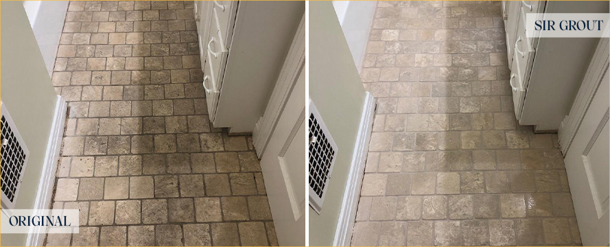 Bathroom Floor Before and After a Stone Cleaning in Tucson