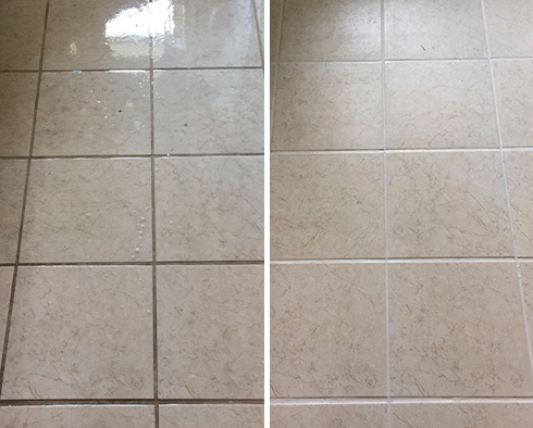 Tile Floor Before and After a Grout Sealing in Tucson