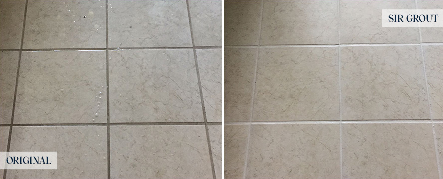 Tile Floor Before and After a Grout Sealing in Tucson