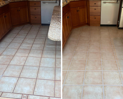 Kitchen Floor Before and After a Grout Cleaning in Tucson
