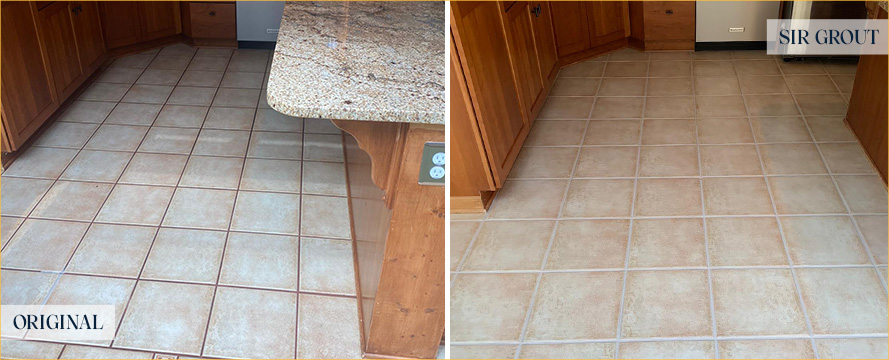 Kitchen Floor Before and After a Grout Cleaning in Tucson