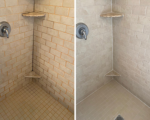 Tile Shower Before and After a Grout Sealing in Marana