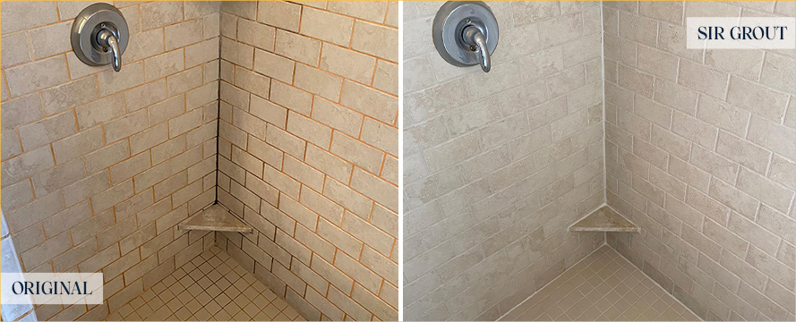 Tile Shower Before and After a Grout Sealing in Marana