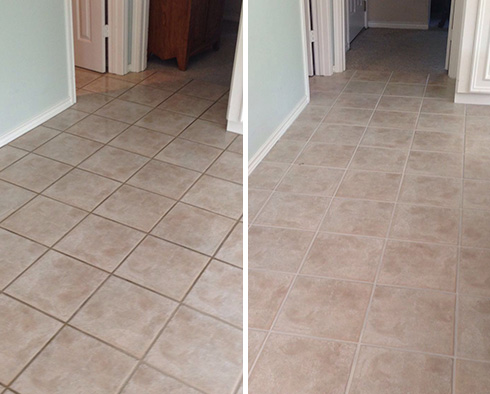 Tile Floor Before and After a Grout Cleaning in Tucson