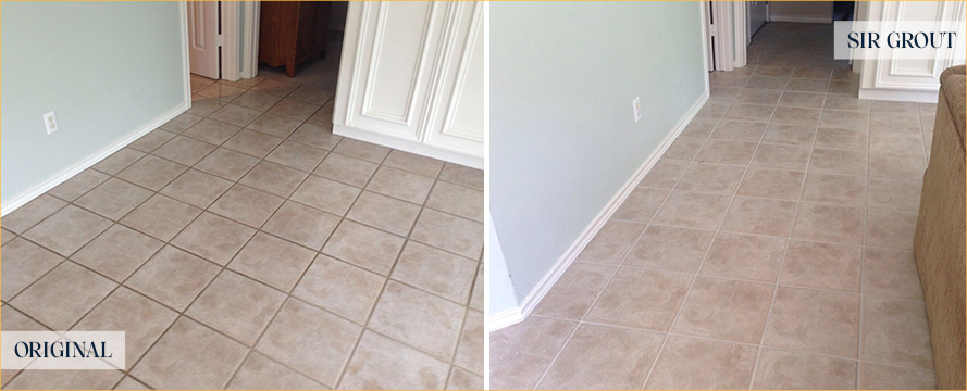 Tile Floor Before and After a Grout Cleaning in Tucson