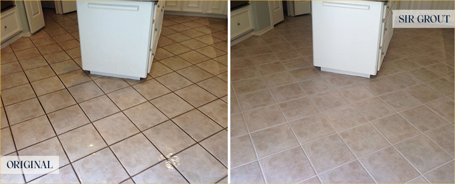 Kitchen Floor Before and After a Grout Cleaning in Tucson
