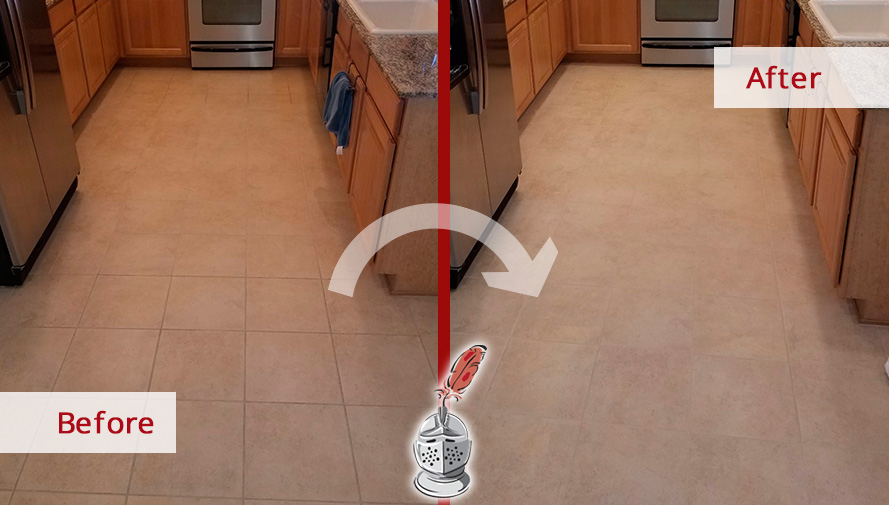 Before and After Picture of a Kitchen Floor Tile and Grout Cleaners in Tucson, Arizona