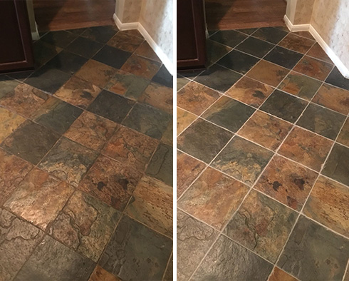 Tile Floor Before and After a Grout Sealing in Picture Rocks