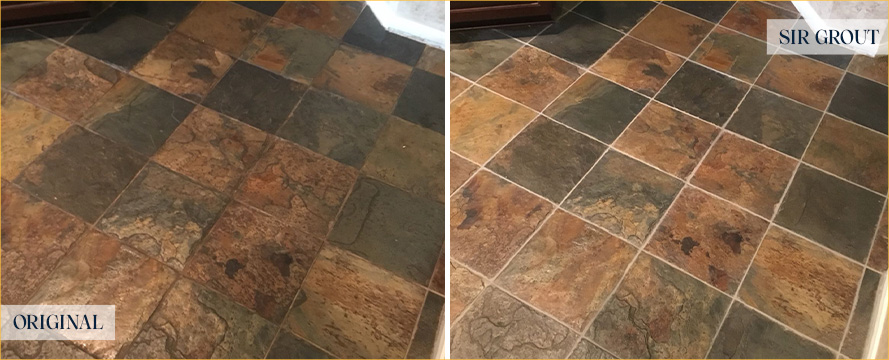 Tile Floor Before and After a Grout Sealing in Picture Rocks