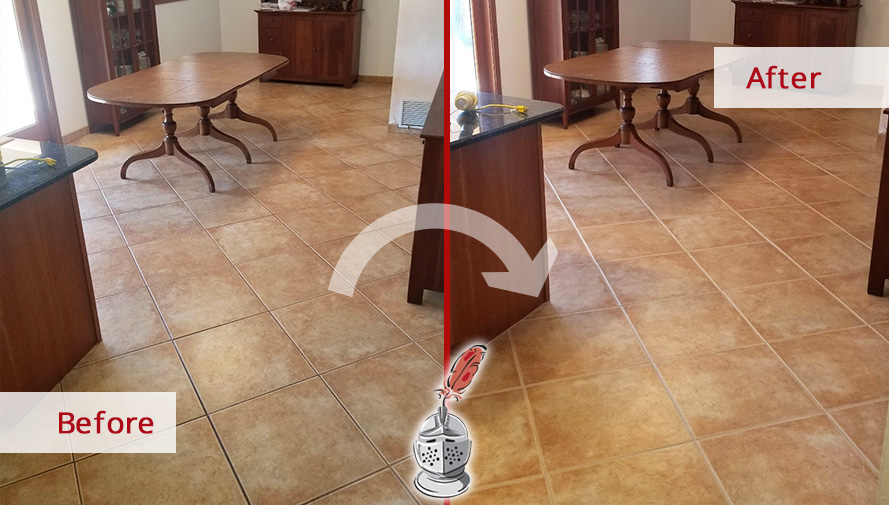 Before and After Picture of a Tile Kitchen Floor Grout Cleaning Service in Tucson, Arizona