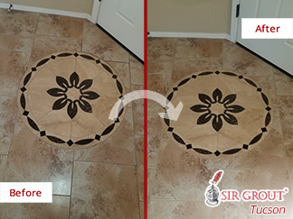 Before and After Picture of a Ceramic Tile Floor Grout Cleaning Service in Green Valley, Arizona