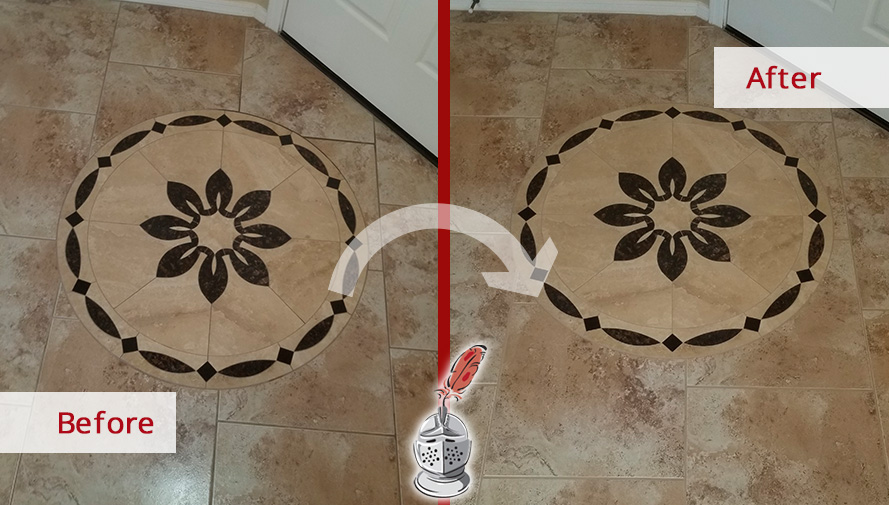 Before and After Picture of a Ceramic Tile Floor Grout Cleaning Service in Green Valley, Arizona