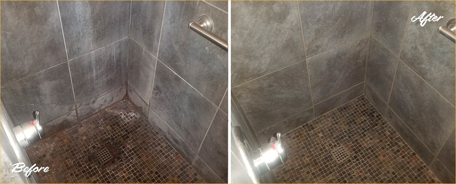 Before and After Picture of a Slate Floor Stone Cleaning Service in Tucson, AZ