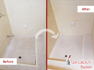 Before and After of this Shower Tile Cleaning in Oro Valley, AZ
