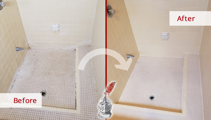 Before and After of this Shower Tile Cleaning in Oro Valley, AZ