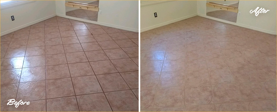 Before and After Picture of a Grout Cleaning Job Performed in Tucson, AZ.