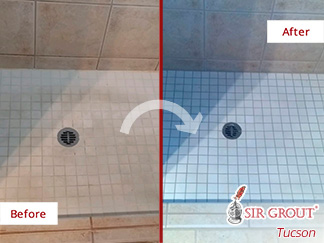 Image of a Shower Floor Before and After a Tile Sealing in Oro Valley, AZ