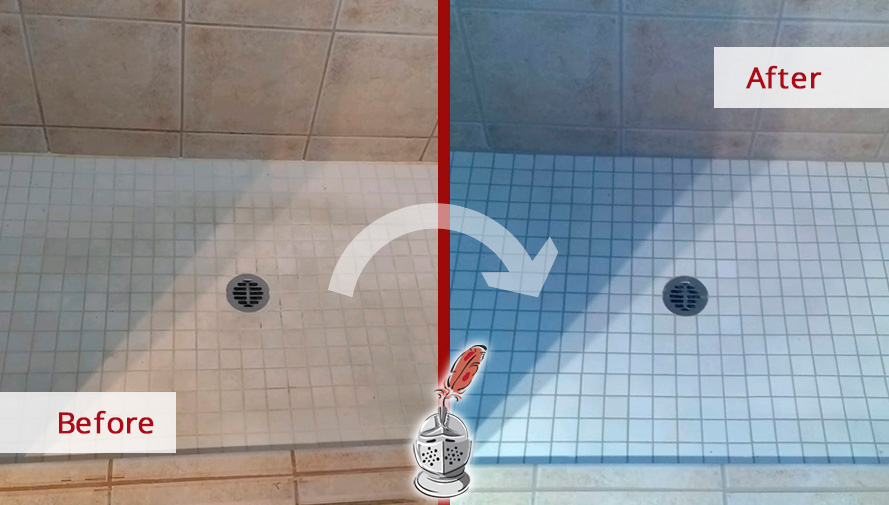Picture of a Shower Floor Before and After a Tile Sealing in Oro Valley,AZ