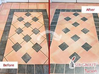 Image of a Ceramic Floor Before and After a Tile Cleaning in Oro Valley, AZ