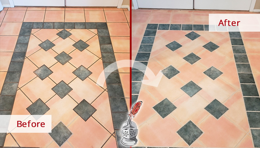Picture of a Ceramic Floor Before and After a Tile Cleaning in Oro Valley, AZ