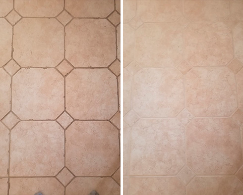 Image of a Floor Before and After a Grout Cleaning in Tucson, AZ