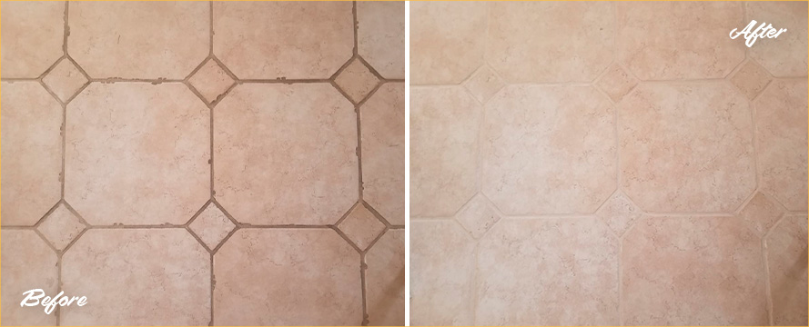 Picture of a Floor Before and After a Grout Cleaning in Tucson, AZ