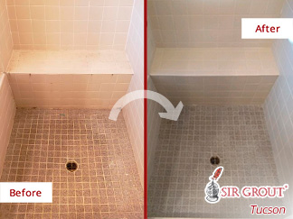 Before and After Image of a Shower After a Tile Sealing in Tucson