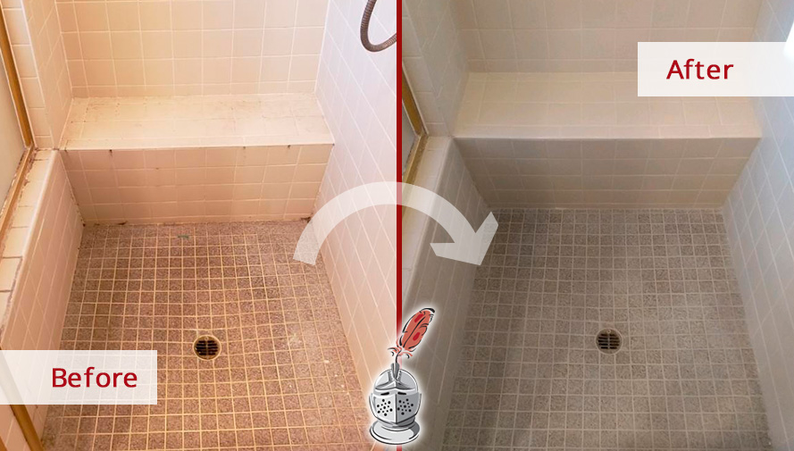 Before and After Image of a Shower After a Successful Tile Sealing in Tucson