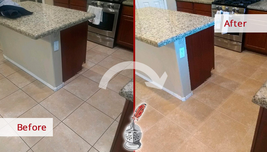 Before and After Image of a Ceramic Floor After a Tile Cleaning in Marana, AZ