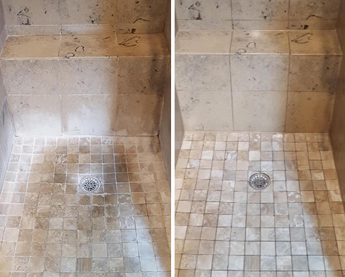 Picture of a Shower Before and After Our Hard Surface Restoration Service in Catalina Foothills