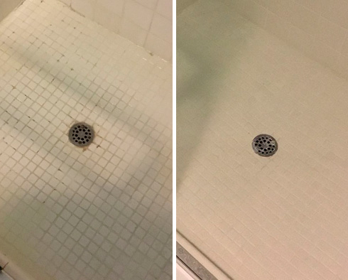 Image of a Shower Before and After a Grout Sealing in Tucson