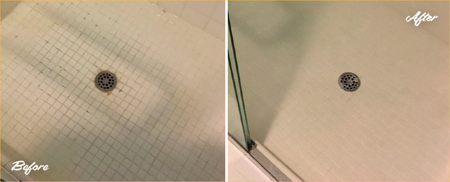 Image of a Shower Before and After a Professional Grout Sealing in Tucson