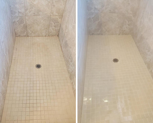 Tile Shower Before and After a Grout Sealing Service in Tucson