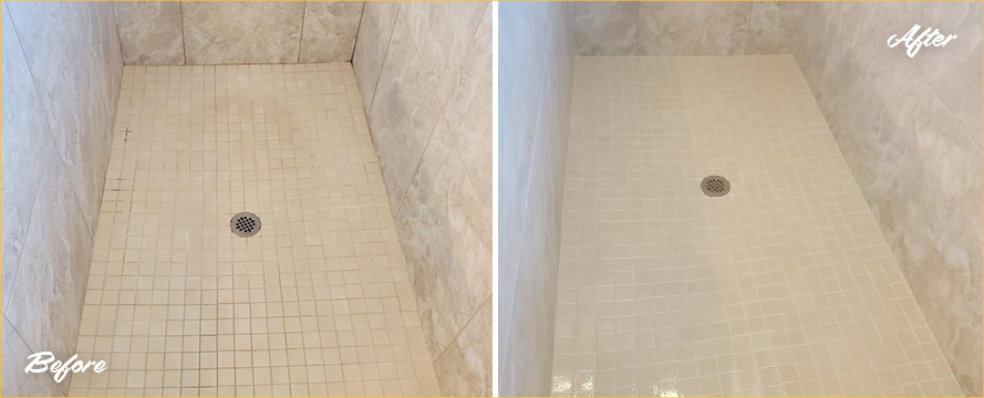 Tile Shower Before and After a Grout Sealing in Tucson