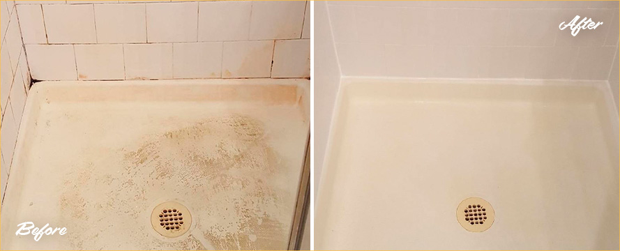 Before and After Our Shower Hard Surface Restoration Services in Marana, AZ
