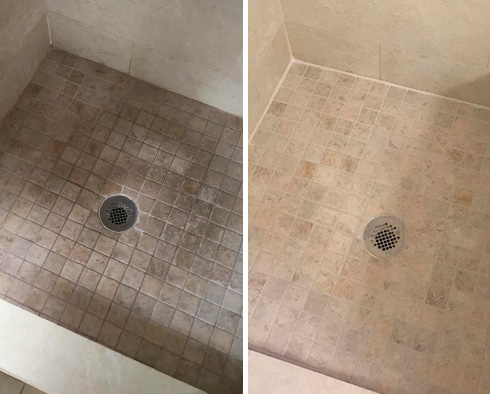 Image of a Shower Before and After a Grout Sealing in Oro Valley, AZ