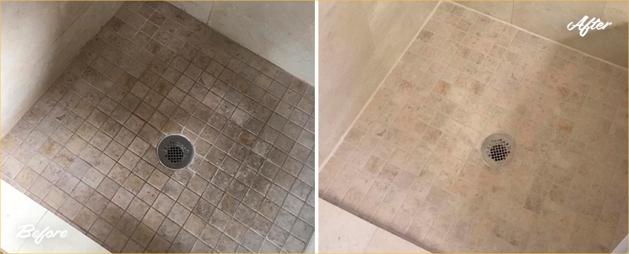 Image of a Shower Before and After a Top-Notch Grout Sealing in Oro Valley, AZ