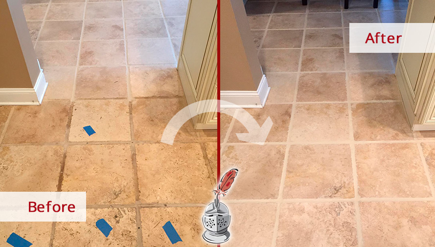 Dining Room Floor Before and After Our Grout Sealing in Marana, AZ